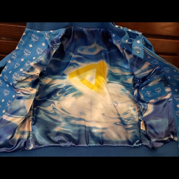 MCM x Tisa Rare Blue Monogram Biker Jacket sz SM - Picture 7 of 10